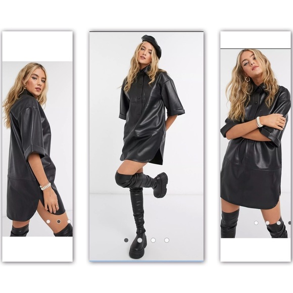 Topshop Dresses & Skirts - Topshop faux leather oversized shirt dress in black